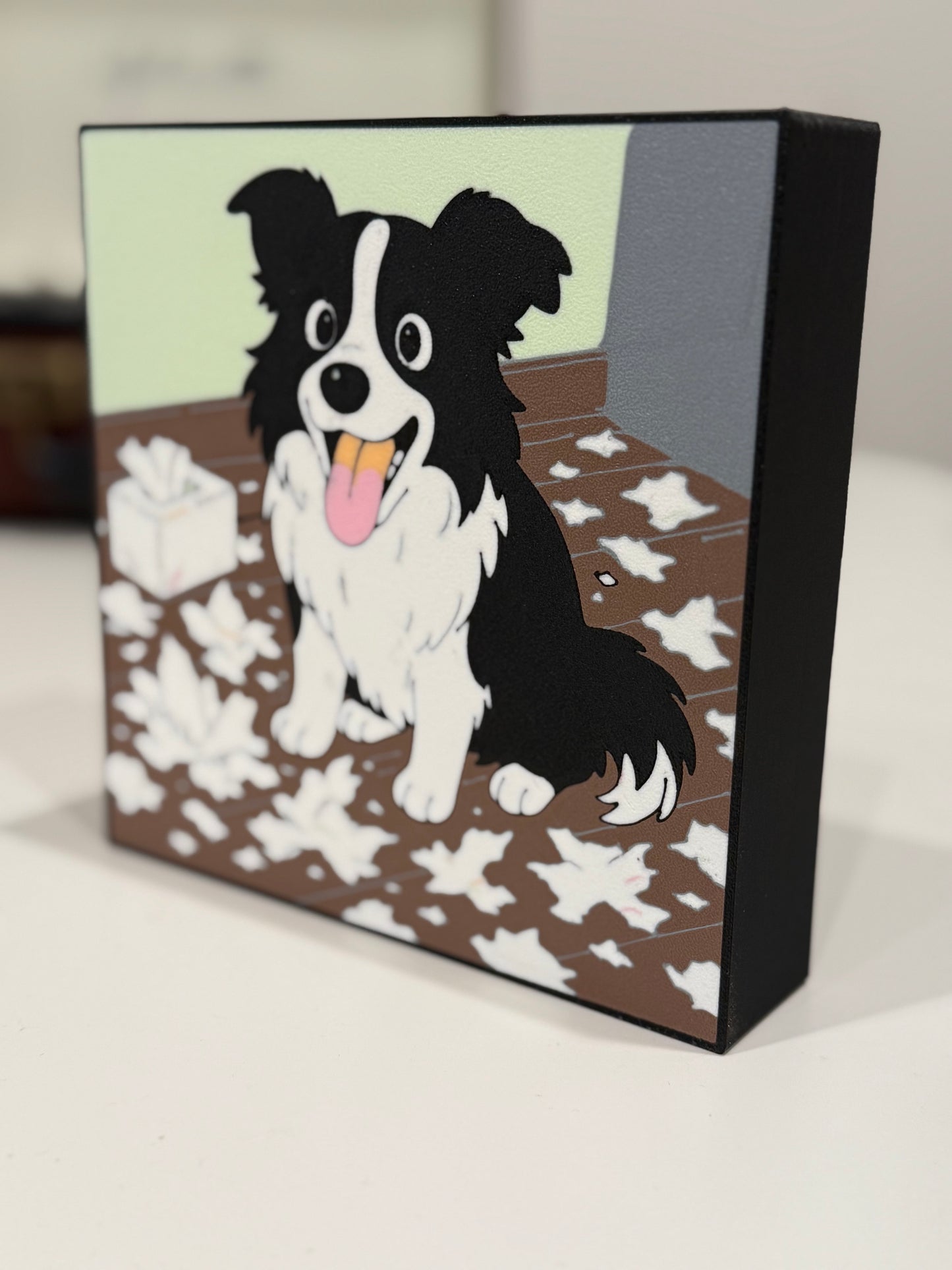 Border Collie LED Light Box - Battery Operated Shadow Box Art with Remote Control