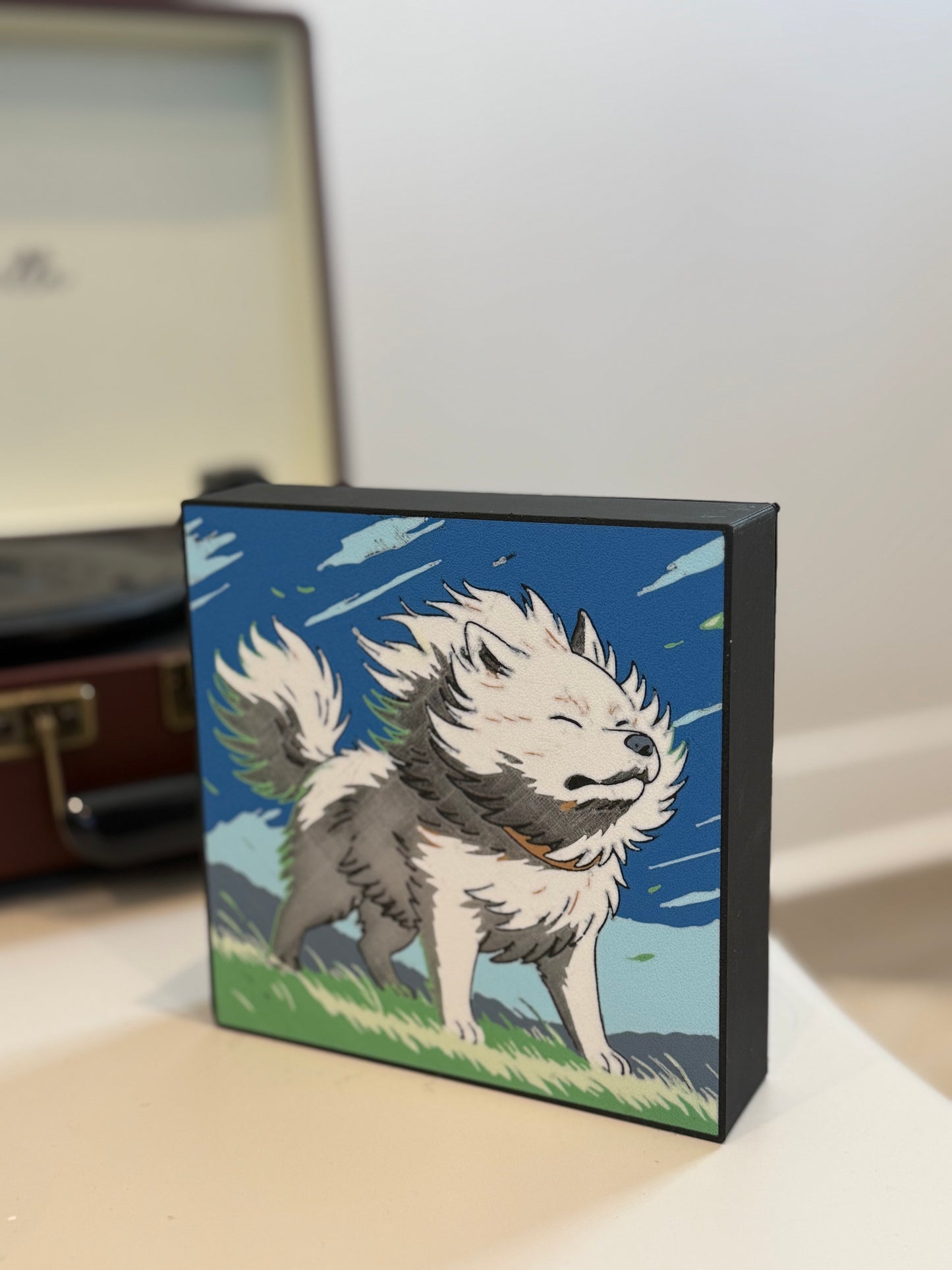 Wind-Blown Samoyed LED Lightbox - Illuminated 3D Printed Canvas Art