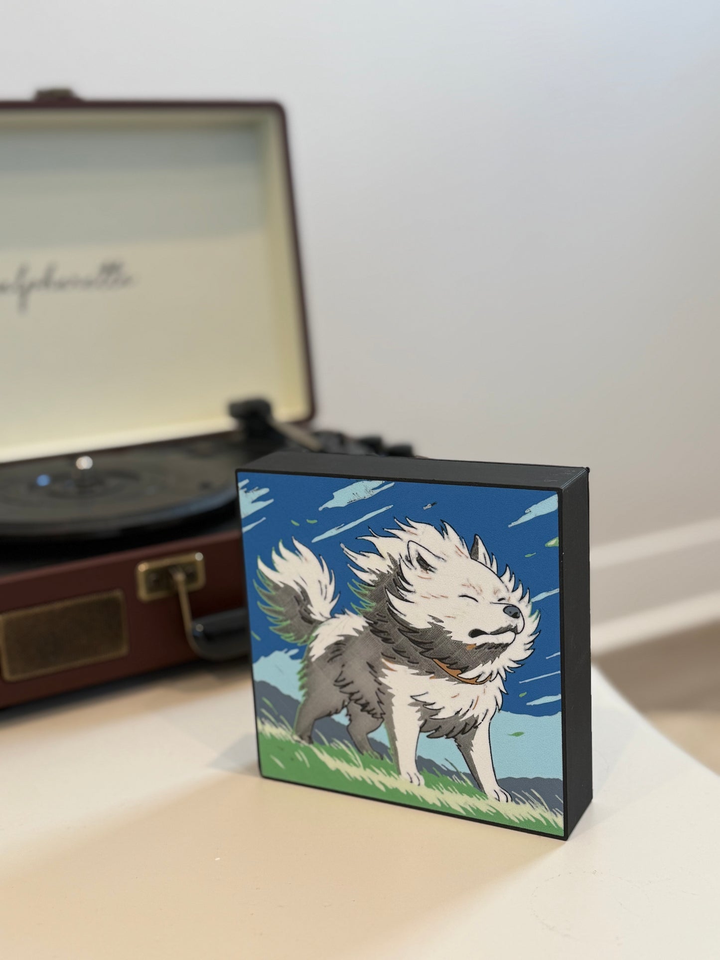 Wind-Blown Samoyed LED Lightbox - Illuminated 3D Printed Canvas Art