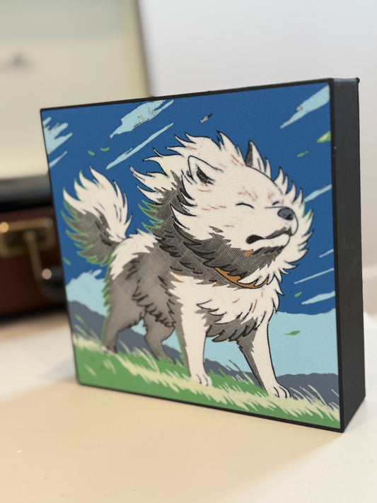 Wind-Blown Samoyed LED Lightbox - Illuminated 3D Printed Canvas Art
